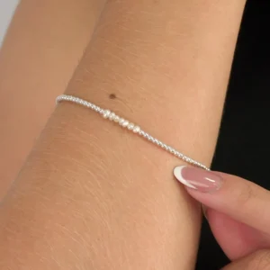 0001 Pulseira Prat Bolinha com Pérola Real 17,5cm + 3cm Extensor