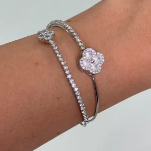 Bracelete dois trevos em zircônia