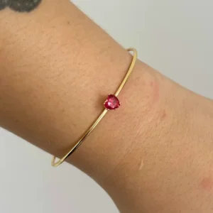 Bracelete fio ouro zircônia coração pink
