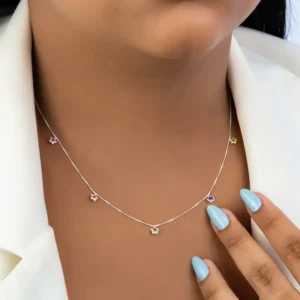 Colar Prat 5 Estrelas Zircônias 4,5mm Coloridas 39,5cm+5,5cm Ext