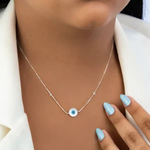 Colar Prat Olho Grego Redondo 10mm com Zircônias Cristal 3mm 41cm+5cm