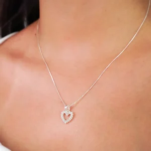 Colar Prat V12 45cm Coração Vazado Zircônia White 1,7cm