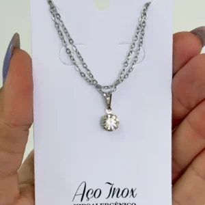 Colar aço inox ponto de luz cristal M