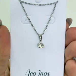 Colar aço inox ponto de luz cristal P