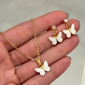 Conjunto borboletinhas brancas ouro