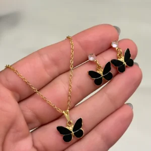 Conjunto borboletinhas pretas ouro