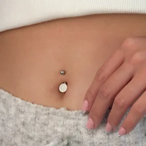 Piercing Umbigo Prata Ponto de Luz 7mm Zirconia Cristal