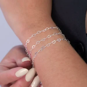 Pulseira Italiana Prata Coração Diamantada 18cm3mm