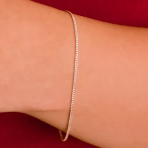 Pulseira Italiana Prata Grumet Diamantada 18cm1mm