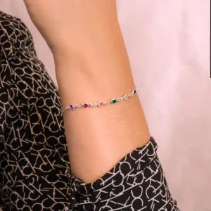 Pulseira Prata C/ 7 Zirconias Coloridas em Sequencia