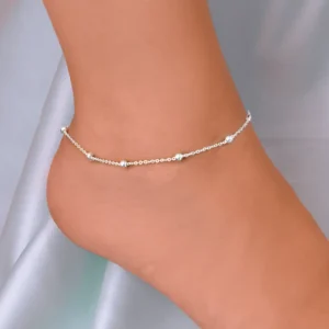 Tornozeleira Italiana Prata Cadeado Bolinha 24cm3mm